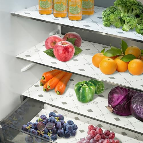 Refrigerator Liners Non Slip 17.7IN x 12FT Roll, Absorbent Fridge Liners and Fresh-Keeping Fridge Shelf Liners, No Adhesive Shelf Liners for Refrigerator Glass Shelves Cabinets Drawers.