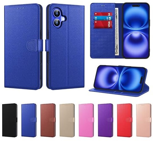 New Horrizon Luxury Case for iPhone 16 6.1-Inch Leather Phone Case Cover,[Life time Support], PU Faux Leather Wallet Book Folio Flip Magnetic Shockproof Case with Card Slots & Kickstand (Blue)
