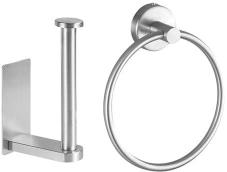 2pcs Toilet Roll Holder, Toilet Paper Holder Towel Ring Set, Modern Wall Mounted Stainless Steel For Bathroom Kitchen Bath Towels, Dish Towels, Hand Towels(COLOUR:Silver)