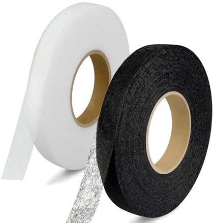 Bicoozz 100 Meter Saumband zum Aufbügeln Weiß/Weiss+Schwarz 50 m/roll Bügelband 10 mm Breit Bügelsaumband Selbstklebende Nahtband zum Reparieren Stoff, Gardinen,Hosen, Kleidung Iron on (100 M-1 cm)