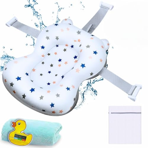 Cojin Bañera Bebe + Toalla + Termómetro + Bolsa de Lavado - Adaptador Bañera Bebe - Asiento Baño Bebe - Asiento Bañera Bebe