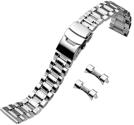 Kai Tian 20mm Edelstahl Uhrenarmband gebogenes Ende für Männer Frauen Metall Uhrenarmbänder Silber Armband Schnellspanner Ersatzarmband mit doppelter Faltschließe