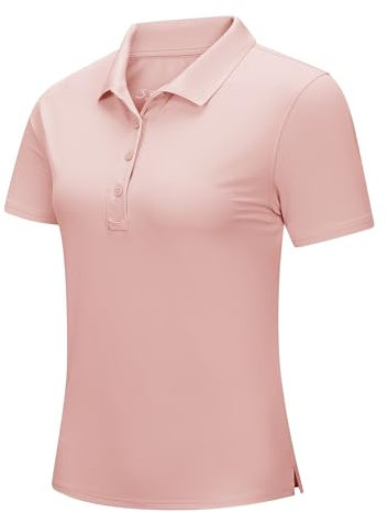 33,000ft Damen Poloshirt Kurzarm Golfshirt UPF50+ Sommer Wanderbluse Schnelltrocknendes Sportshirt Outdoor Atmungsaktives Polohemd für Golfen Tennis Arbeit Rosa M