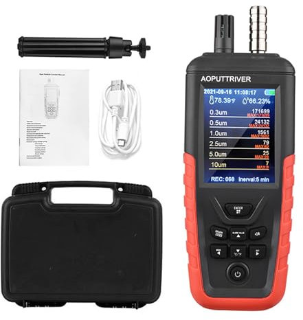Luftqualitätsmonitor, CO2 Messgerät, Partikelzähler Home Air Quality Tester mit 6-Kanal PM0.3/0.5/1.0/2.5/5/10 Um Detect w/Luftfeuchtigkeit, Temperatur, Datenübertragung/Speicherung