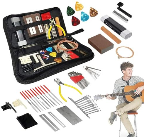E -Gitarren -Tool -Kit, Gitarren -Setup -Kit, 72x Wartungstool Kit mit Tragetasche, String -Instrumentenzubehör mit Saiten Picks Bridge Pins, Pflegematerial für Akustikgitarre ukulele