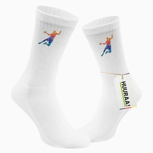 Huuraa Unisex Socken Handball bunte Silhouette Geschenk Größe 37/41 White Motiv Tennissocken Handball Geschenkidee