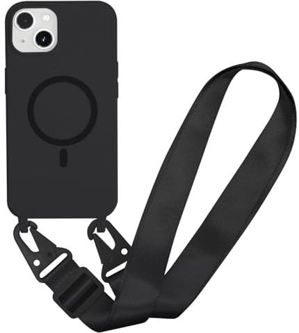 GoodcAcy Crossbody Lanyard Case for iPhone 12/iPhone 12 Pro, [Compatible with MagSafe] Magnetic Case with Strap Adjustable and Removable Neck, Anti-Fingerprint Cover, Black