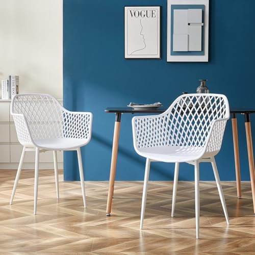 buybyroom Gartenstühle 2er Set, Lounge Sessel Outdoor Gartenstuhl Kunststoff, Balkon Stühle mit Metall Stuhlbein, 120 kg Belastbar, Weiß