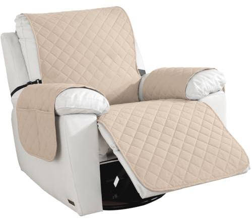 CYCMACO Armchair Covers Relax 1 Seats, Universellt Soffskydd, Halkfritt, Fåtöljöverdrag Med Sidofickor, Fläckbeständigt, Reptåligt, Avtagbart, Beige