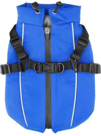 Fiveda Dog Winter Coat Reflective Water-Resistant Jacket, Fleece Lined Windproof Puppy Coat with Back Zipper & D-Ring, Cold Weather Dog Coats for Small Medium Dogs (S, Blue)