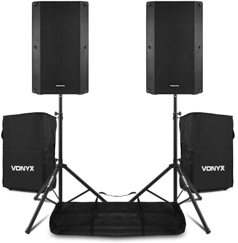 Vonyx VSA12P Passive PA Speaker Set – 2x 12-Inch 800W Loudspeakers, Pair of Tripod Stands & Protective Speaker Covers, Ideal for DJs & Live Events Setup