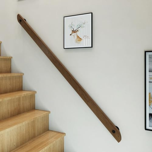 Pasamanos de escalera de madera para interiores con soportes de pared para mayor seguridad y soporte elegante para el hogar