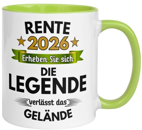 Tasse Rente 2026 - Die Legende verlässt das Gelände | Geschenk Mann Frau Renteneintritt Ruhestand Pension Kaffeebecher