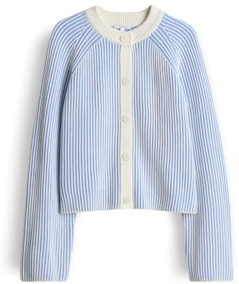 OPUS Damen Strickjacke | Delsie Regular Cardigan im zweifarbigen Streifendesign Water Blue, 38