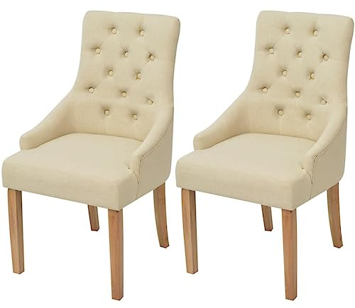 Mhdvray Esszimmerstühle Creme 2er Set Armlehnstuhl aus Eichenholz 52x60x95,5 cm Dicke Polsterung Hoher Sitzkomfort Modernes Design für Küche Wohnzimmer Esstisch & Co