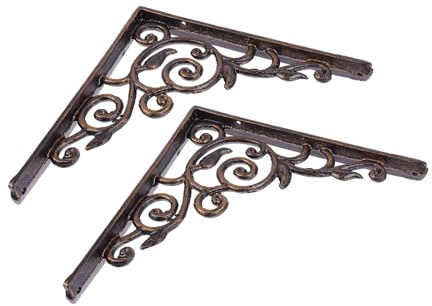 COLLBATH Support Mural en Fonte Robuste Dorée, Équerres Triangulaires L pour Étagères, Lot de 2 Pièces, Fixation Murale Solide Antirouille pour Rangement et Ameublement Intérieur