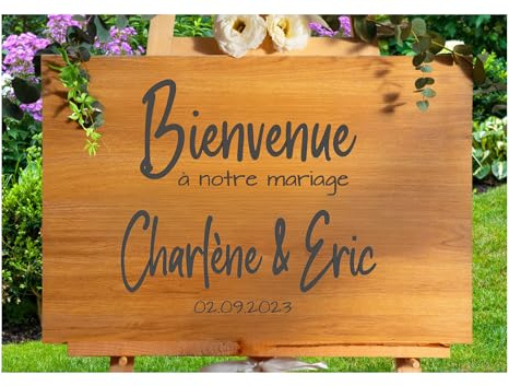 Sticker personnalisé pour panneau de bienvenue – Mariage, baptême, anniversaire – Décoration d’événement à poser sur bois, miroir ou plexiglas – Fabrication artisanale française (DESIGN 2)