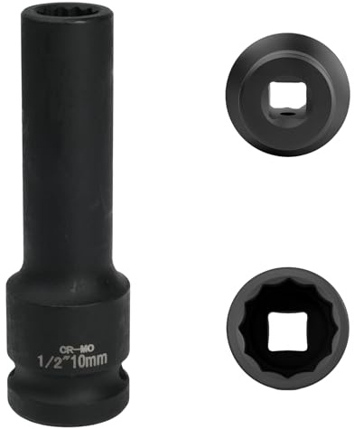 FortuneGlobe douille 10mm 1/2 12 pans, douille a choc 1/2 10mm Acier Chrome-Molybdène CR-MO(Black)