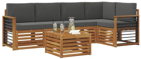 vidaXL Sofagarnituren 6 pcs Natur und Anthrazit Massivholz Akazie, Moderner Outdoor-Sofa, strapazierfähiges Möbel für Garten, Bequeme Lounge-Sitzgruppe für die Terrasse
