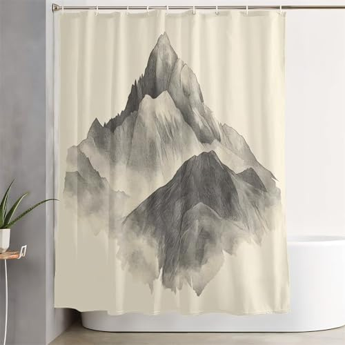 Tenda Doccia 90x200 cm Montagna Tende con Ganci e Orlo Ponderato, Impermeabile Antimuffa Poliestere Tessuto, Shower Curtain ad Asciugatura Rapida & Iavabile per Bagni e Vasche da Bagno (Grigio) 3Y-616