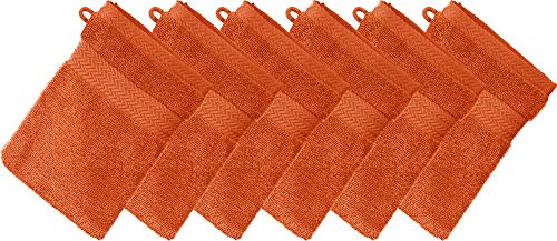 Erwin Müller Waschhandschuh Friedrichshafen 6er- Pack, 100% Baumwolle orange Größe 15x21 cm - Premium-Qualität, unvergleichlich saugfähig, hautsympathisch, formstabil (weitere Farben)