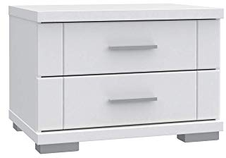 FORTE Snow Nachttisch mit 2 Schubladen, Holzwerkstoff, Weiß, 60,4 x 43 x 41,6 cm