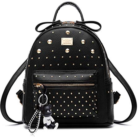 DEERWORD Damen Rucksack Taschen Frauen Elegant Tasche Stadtrucksack Rucksackhandtasche Vintage PU-Leder 5021 1-teilig Set Schwarz V2