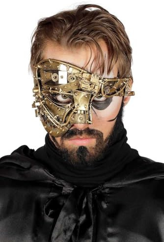 Wilbers-Karnaval Halbgesichtige Steampunk-Maske mit Zahnräder Gold
