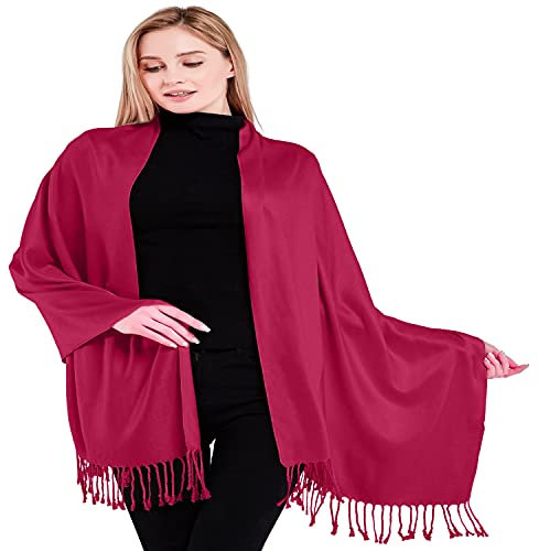 CJ Apparel Fucsia Rosa Solido Colore Disegno Nepalese Scialle di Pashmina Sciarpa Della Stola Dell'involucro di Proiezione Il Bis NUOVO