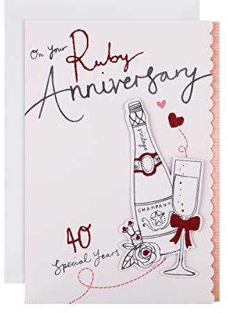 Hallmark Karte zum Rubinhochzeit, illustriertes 3D-Effekt, Flasche und Glas