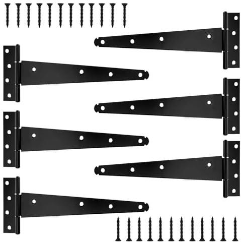 16 T Hinges for Wooden Gates & Barn Doors Black Wrought Iron Hinges for Sheds & Fences Heavy-Duty Metal Strap Hinges with Screws Included Rustproof & Weather-Resistant for Indoor & Outdoor Use