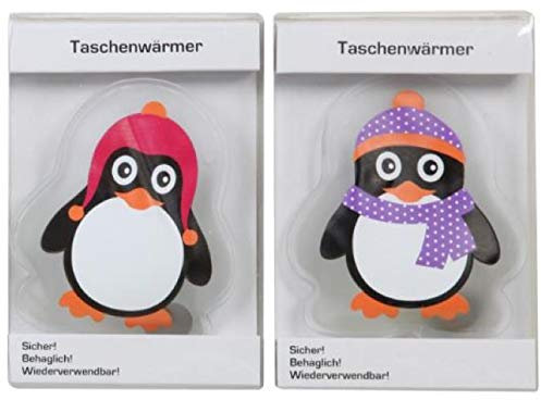 Hs24store 2 Stück Taschenwärmer Handwärmer Motiv Pinguin pink lila
