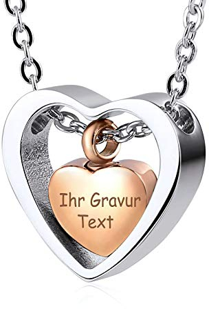 Beydodo Asche Anhänger zum Befüllen mit Gravur, Edelstahl Kette Damen 60CM mit Anhänger Doppelte Herzen Rosegold Urnen Halskette für Asche Ascheschmuck