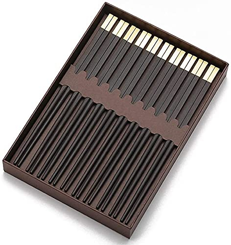 ZHANGDONG Baguettes Baguettes Chinoises Acier Inoxydable Chopstick Enfant 10 Paires de Baguettes japonaises en Bois Naturel réutilisables avec tête en Laiton et Coffret Cadeau Fait à la Main.25C