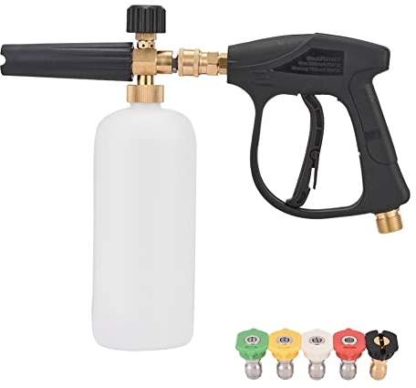 JSCARLIFE Snow Foam Cannon Gun Pressure Washer Gun 3000 PSI High Pressure Washer Nozzle Car Washer Gun with 5 Nozzles Tips for Car Wash, Courtyard Cleaning