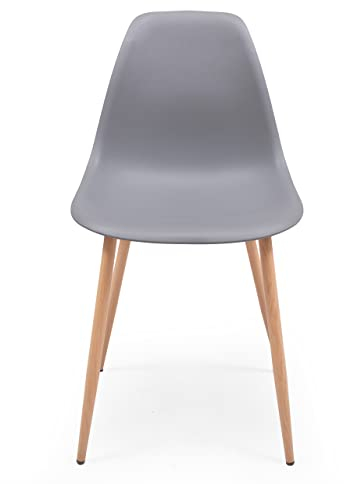 Homely - Silla de Comedor Cairo Nordic | Diseño Nórdico | Asiento de Polipropileno | Patas Metálicas Acabado Madera | para Dormitorio, Cocina, Comedor, Estudio | 46x54x84cm | Color Gris Oscuro