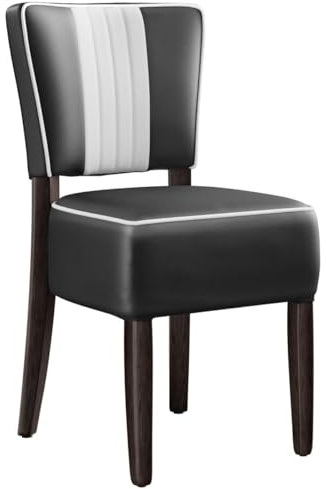 GGMMÖBEL 2-er Set American 2 | Dinerstuhl | Schwarz | Leder | Gestell: Holz/Wenge | Gestreift | Sitzhöhe: 49 cm | Keder Weiß