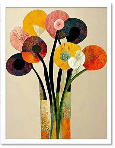 Wee Blue Coo Spring Flowers Floral Bouquet Abstract Vase Boho Art Print Framed Poster Wall Decor 12x16 inch
