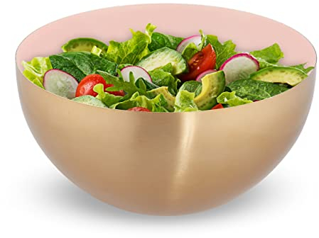Relaxdays Saladier, acier inoxydable, diamètre 25 cm, bol mélangeur, cuisiner et servir, cul de poule, 3,5 L, rose-doré