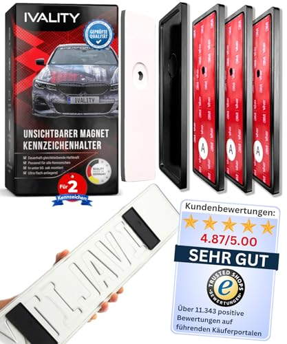 Ivality Magnet Kennzeichenhalter Rahmenlos für 2 Kennzeichen, Unsichtbare Rahmenlose Kennzeichenhalter Magnet für Auto, Wechselkennzeichenhalter Österreich, Straßenzugelassen, TÜV geprüft bis 350 km/h