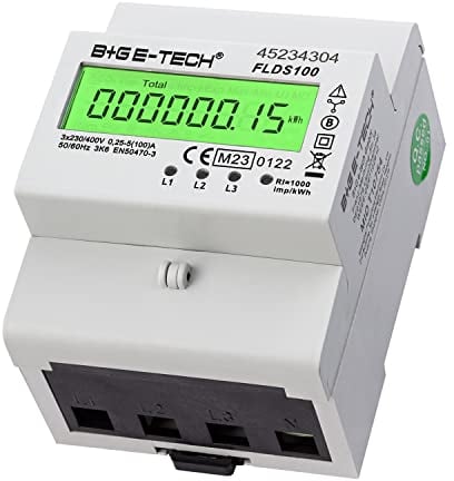 3 Phasen Drehstromzähler [FLDS100 - MID 25] - Stromzähler für TS35 Hutschiene, MID geeicht, digitaler LCD Drehstromzähler mit S0, 100A, 400V
