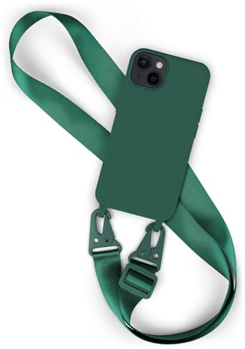 moex Hover Cover für iPhone 13 Handyhülle zum Umhängen mit Band, Hülle mit Handykette abnehmbar, Handyband & Karabiner Lanyard Soft Case mit Verstellbarer Kette, Petrol
