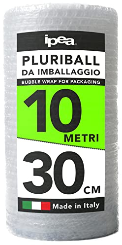 IPEA Rouleau Papier Film à Bulles pour l'Emballage et l'Expédition - 10 Mètres x 30 cm - Made in Italy - Pluriball pour la Protection et le Rembourrage d'Objets - Résistant Aux Déchirures