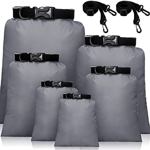 wasserdichte Trockentaschen Trockenbeutel Set 15 L+ 8 L +5 L+4 L+3 L+ 2 L wasserdichte Packsäcke Leichte Säcke und 2 Lange Verstellbare Schultergurte (Grau, 6 Stücke)