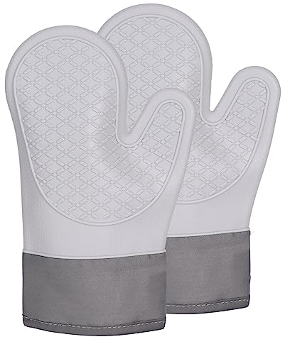 ALXBSONE Ofenhandschuhe, 2 Stück, verdickte Silikon-Isolationshandschuhe, Heimküche, Backen, hohe Temperaturbeständigkeit 600 F, rutschfest, weich, verbrühungsfest(Hell Grau)