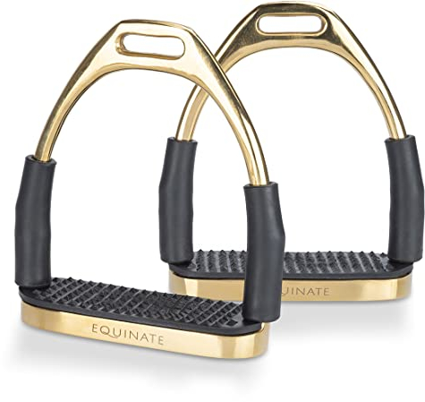 Equinate Estribos de seguridad Fremont 10 cm oro – con superficie antideslizante de goma – Estribos para adultos y niños – Alivia los tobillos – 2 unidades
