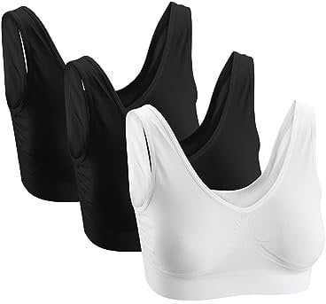 Basic Treasure 3er Set Damen Seamless Komfort BH, Bustier ohne Bügel, mit abnehmbare Polsterung, Nahtloser, gepolsterter und Soft BH (L, Schwarz/Weiß/Schwarz)