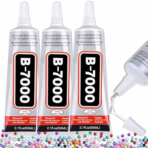 B-7000 Super Adhesive Glue - 50ml/2.1oz (3 Pack) - Industrial Strength B7000 Glues Paste for Rhinestones Crafts, Clothes Shoes, Fabric, Jewelry Making, Cell Phones, Tablet, Wood, Rubber, Leather