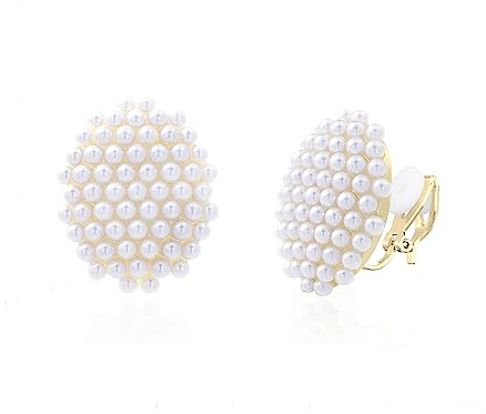 QUKE Simulierte Perle goldenen Ton Große Clip auf Ohrringe für Nicht Durchbohrt Ohrstecker für Frauen Mädchen Braut-eleganten Schmuck Geschenk