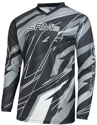 Sam's Herren Motocross-Shirt MX Jersey Langarm, Atmungsaktiv Dirt Enduro MTB Mountainbike Trikot, Schwarz Grau/LogoBig Schwarz, XXL, SMJ-01